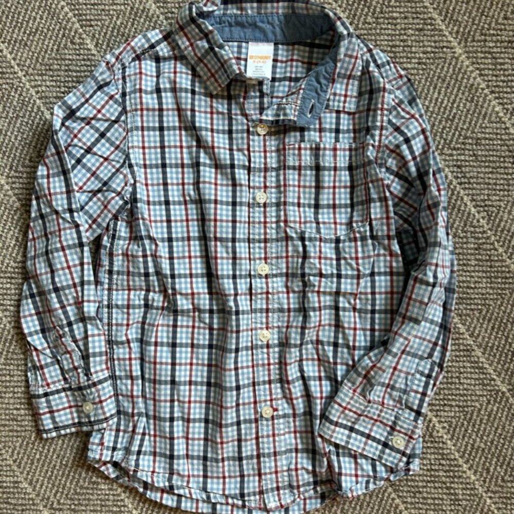 Boys Holiday Button Down shirt collar buttons Gymboree Red Blue